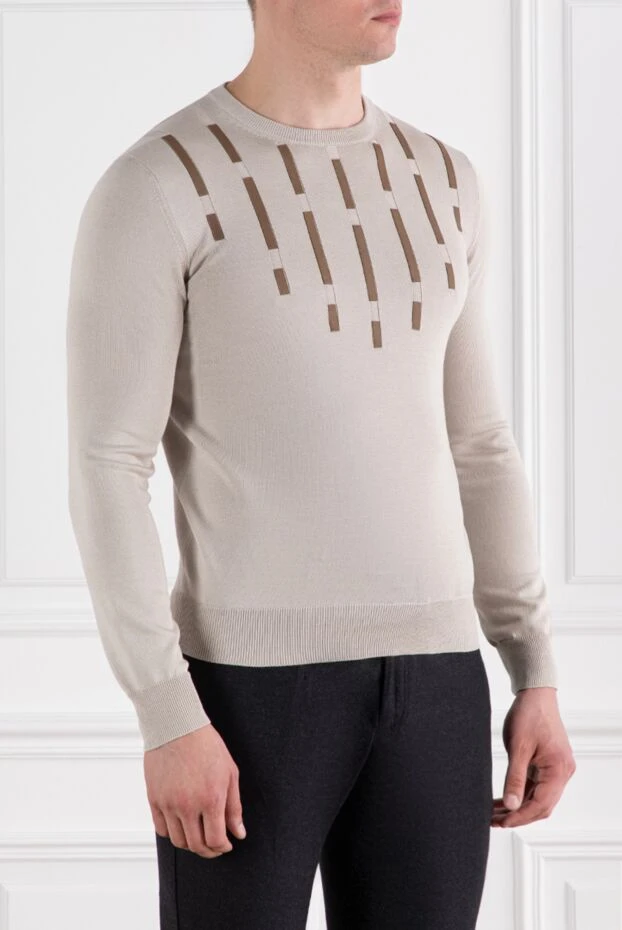 Zilli былғары бөлшектері бар мақта және жібектен жасалған бежевый ерлерге арналған секіргіш 189026 - фото 3