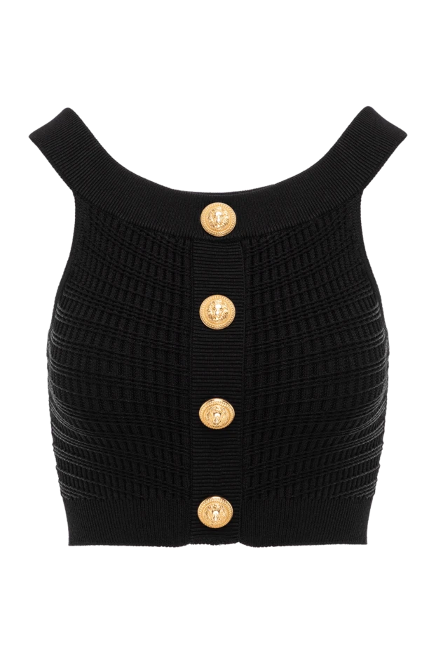 Укороченный трикотажный топ с пуговицами черного цвета - фото 1