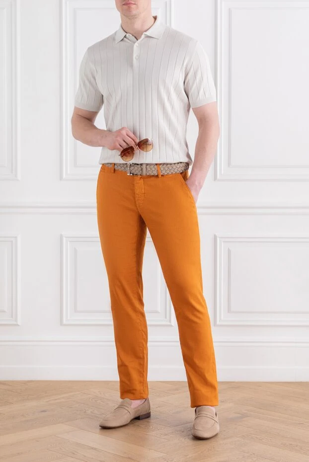 Jacob Cohen мужские брюки из хлопка и льна в насыщенном оттенке охры с вышитым логотипом 189035 - фото 2