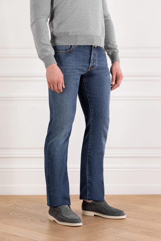 Jacob Cohen мужские классические джинсы светло-синие с контрастной строчкой
 189039 - фото 3