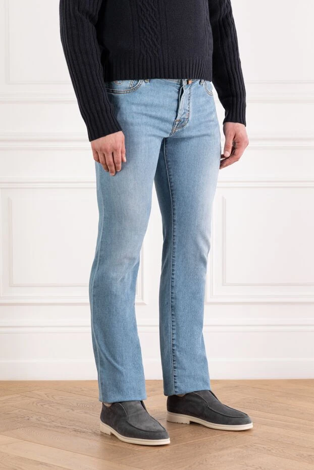 Jacob Cohen мужские голубые джинсы с эффектом потертости из смесового хлопка 189040 - фото 3