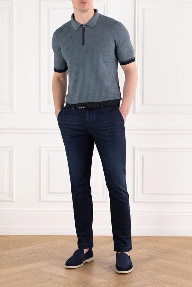 Jacob Cohen синие мужские джинсы с эффектом потертости из хлопка на завязке 189041 - фото 2