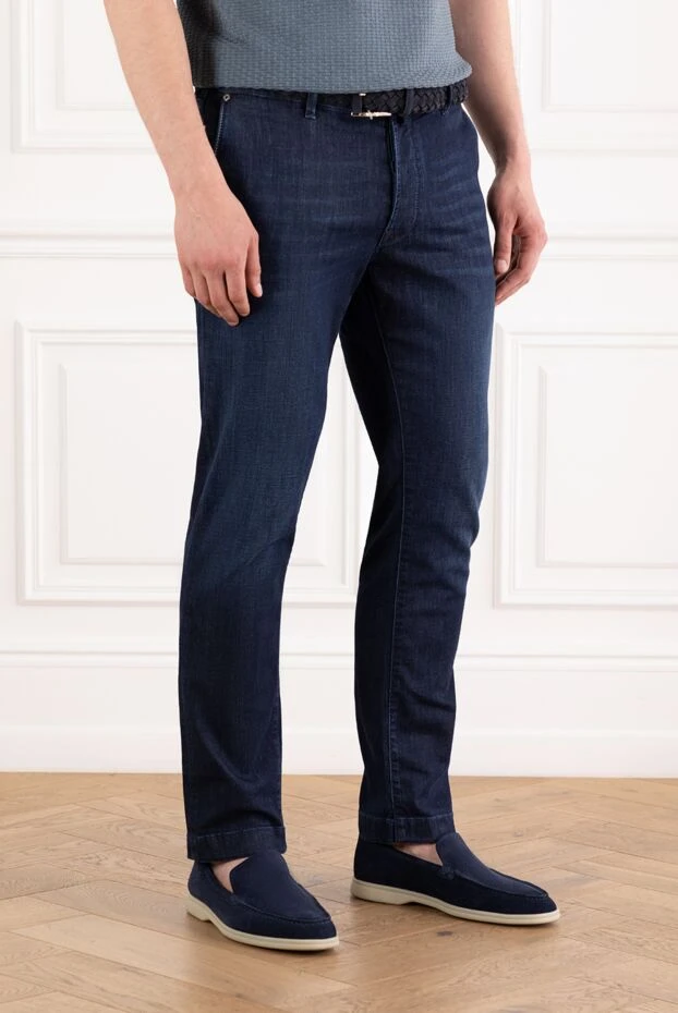 Jacob Cohen синие мужские джинсы с эффектом потертости из хлопка на завязке 189041 - фото 3