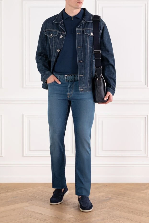 Jacob Cohen мужские голубые джинсы с эффектом потертости с пятью карманами 189044 - фото 2