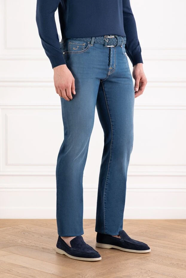 Jacob Cohen мужские голубые джинсы с эффектом потертости с пятью карманами 189044 - фото 3