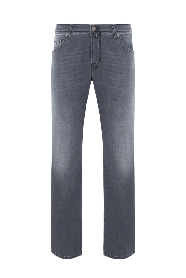 Мужские серые джинсы с эффектом потертости из эластичного хлопка - фото 1