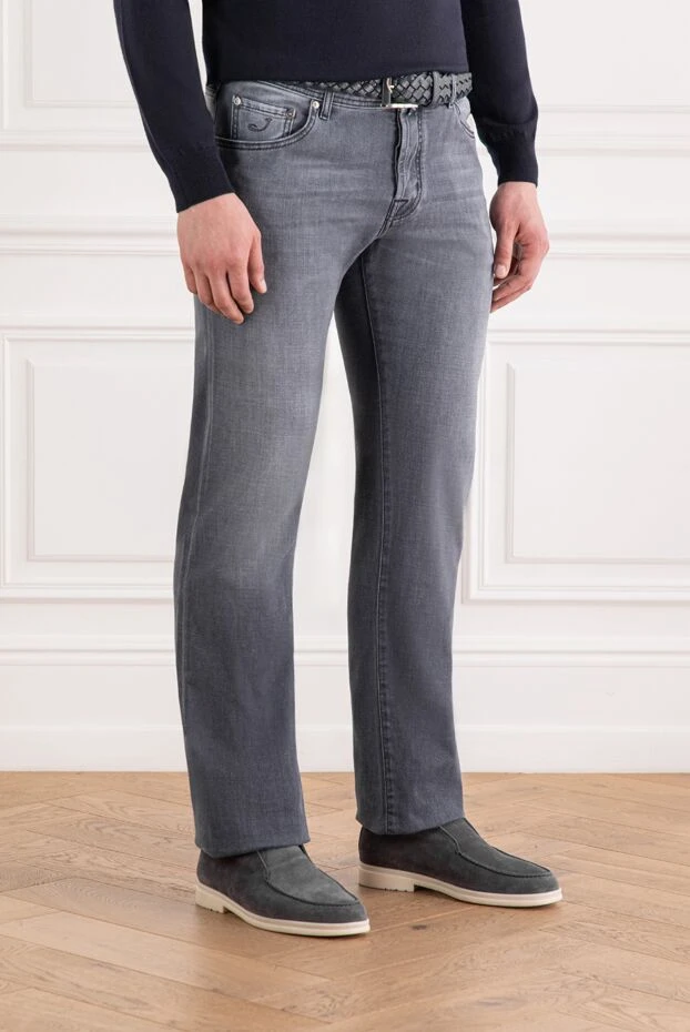 Jacob Cohen мужские серые джинсы с эффектом потертости из эластичного хлопка 189046 - фото 3