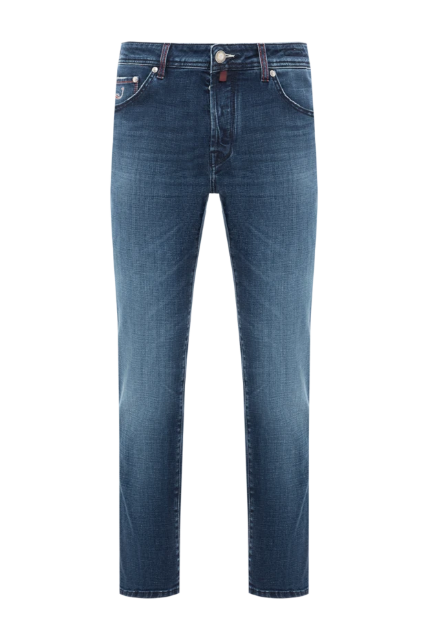 Күңгірт көк жуу әсері және екпін тігісі бар тік аяқты джинсы - фото 1