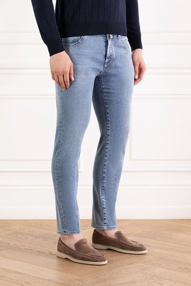 Jacob Cohen голубые мужские джинсы из хлопка с лиоцеллом stone washed 189049 - фото 3