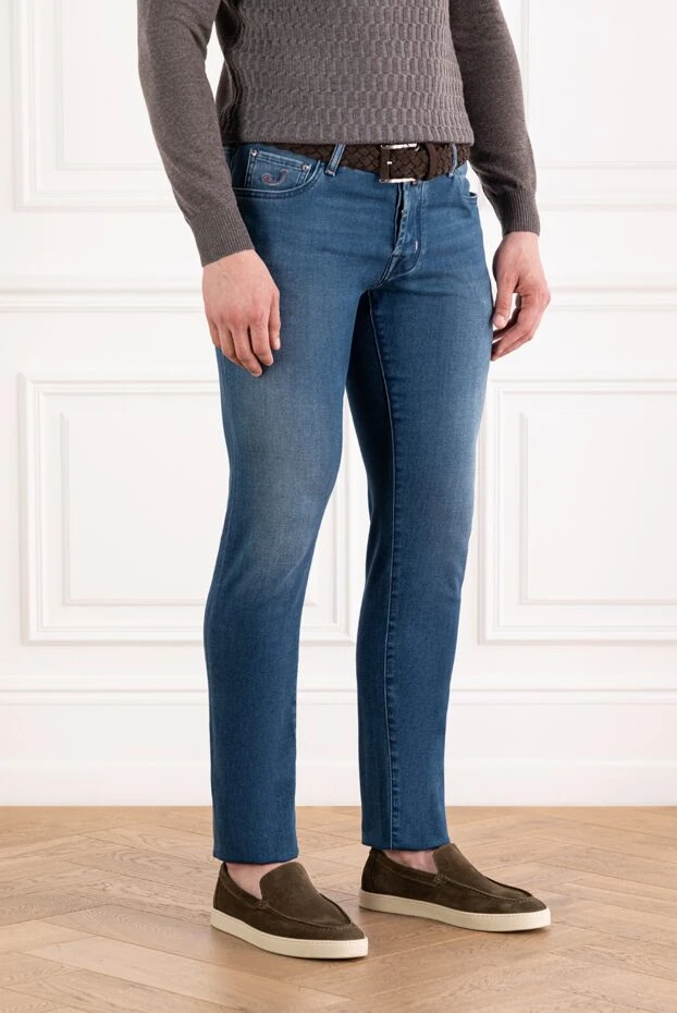 Jacob Cohen синие мужские джинсы с эффектом потертости 189050 - фото 3