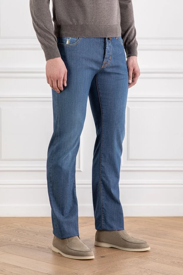 Jacob Cohen голубые прямые джинсы с потертостями мужские 189060 - фото 3