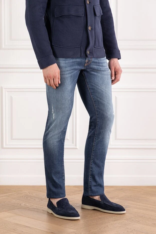 Jacob Cohen джинсы мужские с потертостями синие зауженные из эластичного хлопка 189077 - фото 3