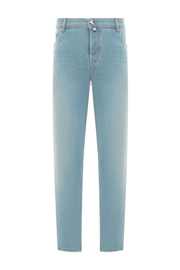 Casual jeans made of light blue cotton with a boiled texture and a straight hem - photo 1