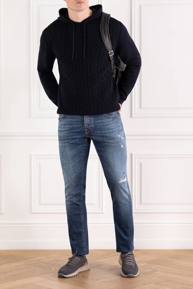 Jacob Cohen джинсы мужские с потертостями и прорехами синие зауженные 189080 - фото 2