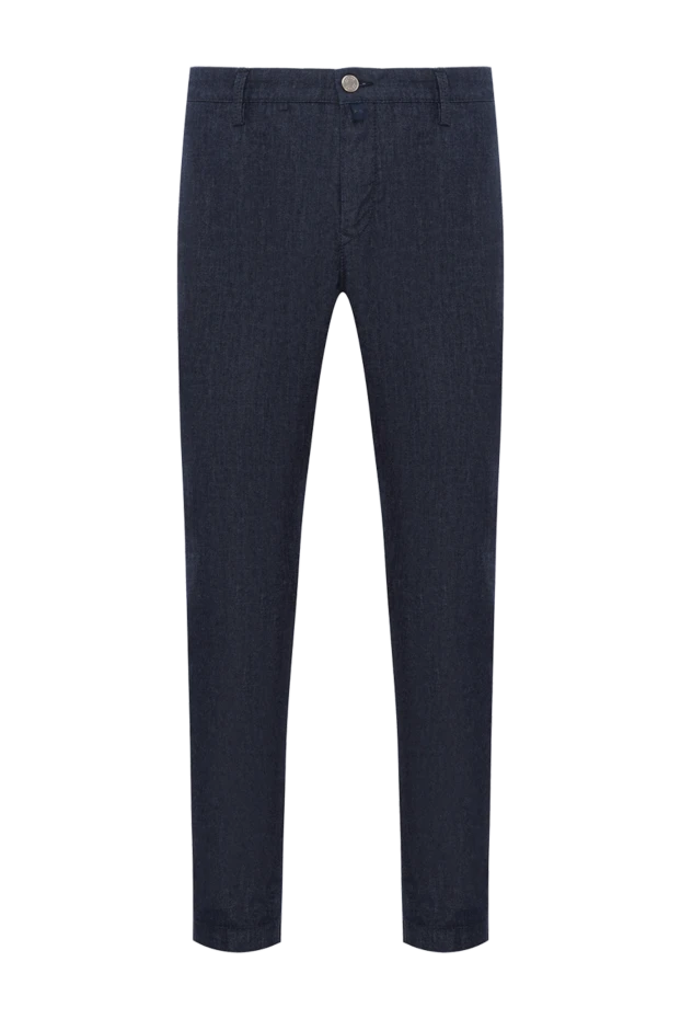 Straight-leg trousers made of cotton blend with textured surface and medium rise, blue
- photo 1
