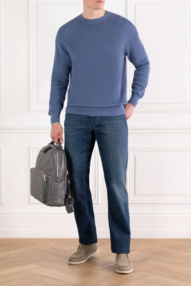 Jacob Cohen синие джинсы из стрейчевого денима с красной прострочкой
 189088 - фото 2