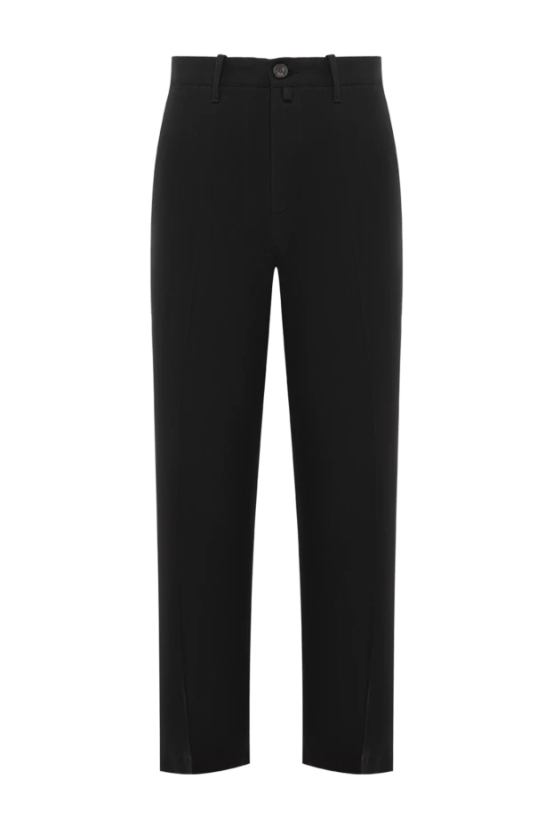 Элегантные брюки чёрного цвета из гладкого материала со стрелками и прорезными карманами - фото 1