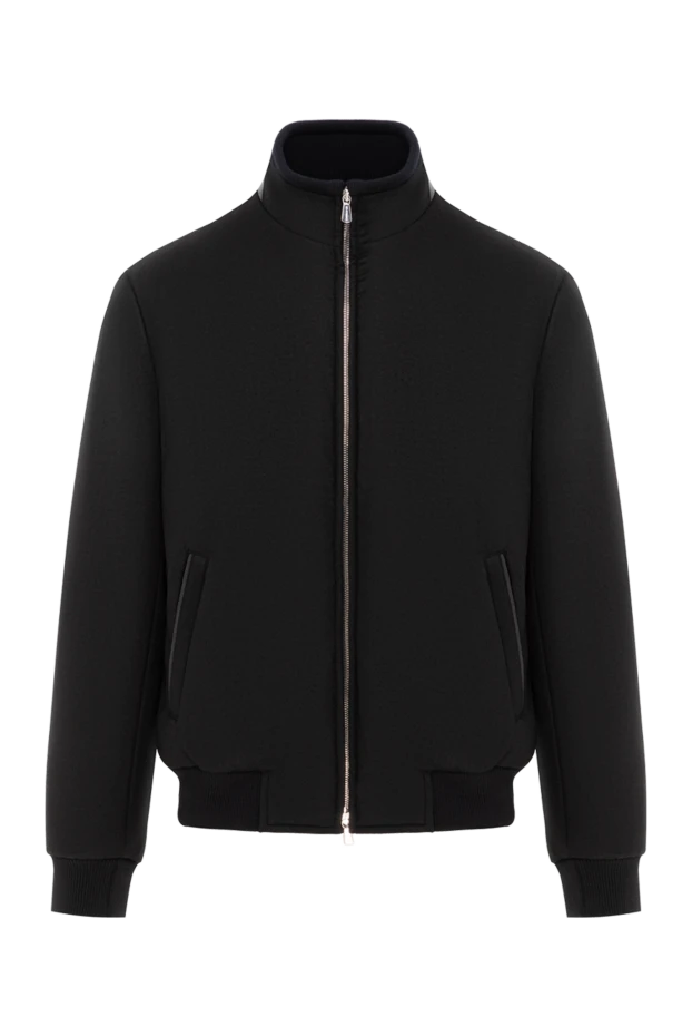 Мужской короткий пуховик из шерсти и кашемира черный - фото 1