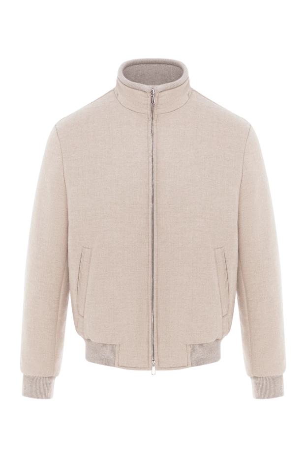 Бежевый короткий пуховик из шерсти с кашемиром мужской - фото 1