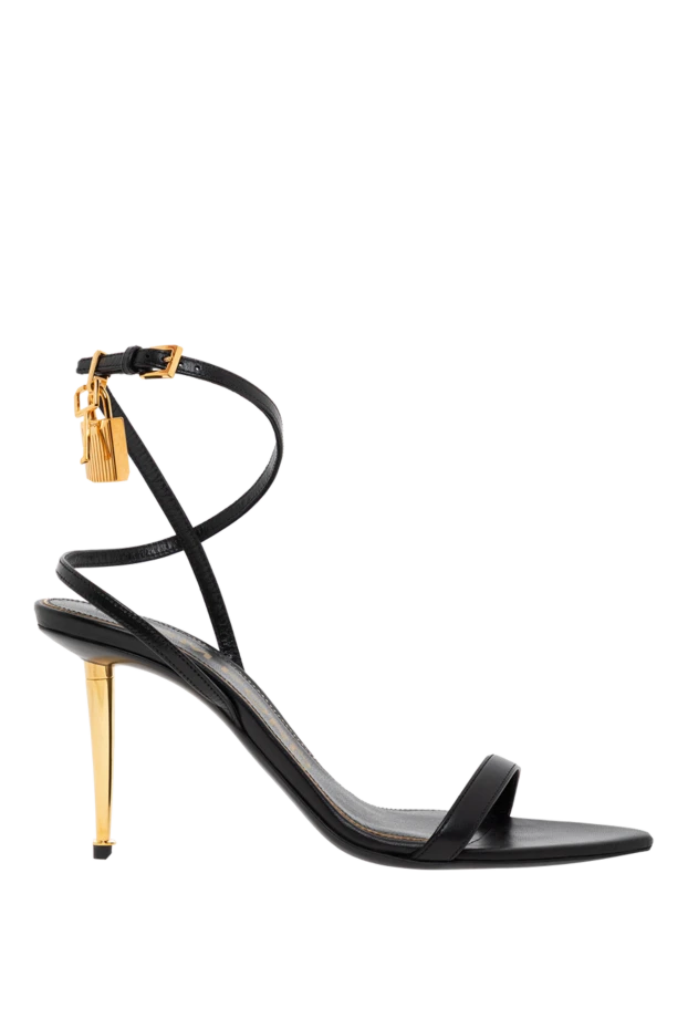 Қара металл өкшесі бар жылтыр былғары сандалдар - фото 1