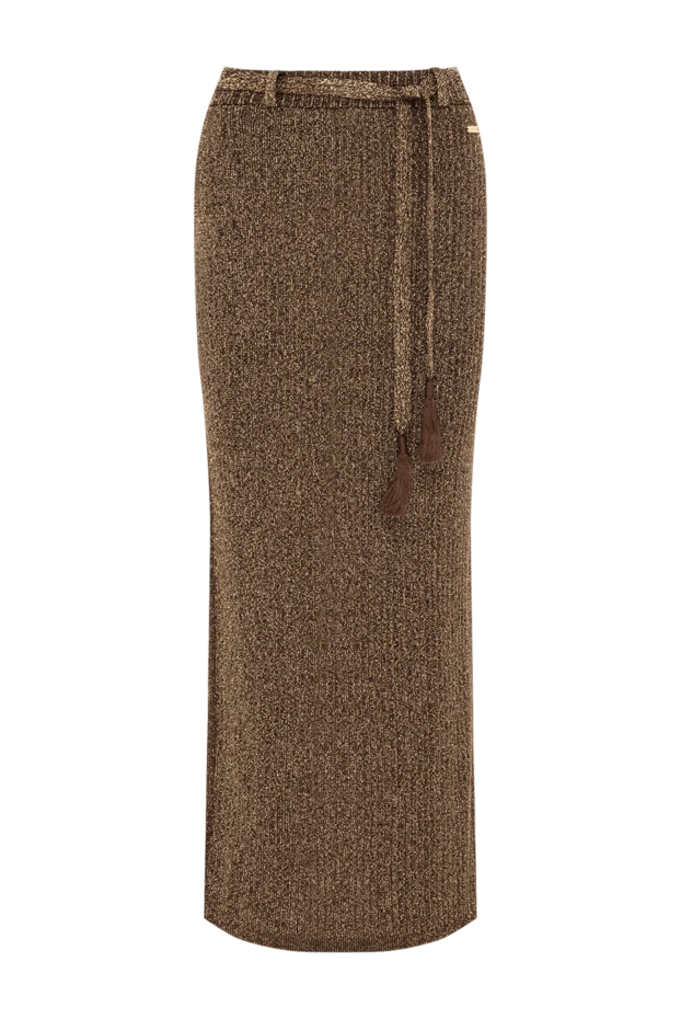 Knitted pencil skirt yellow with slit and logo - photo 1