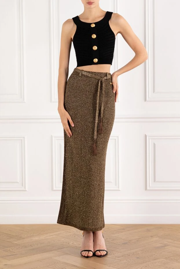 Tom Ford вязаная юбка-карандаш желтая с разрезом и логотипом 189115 - фото 3