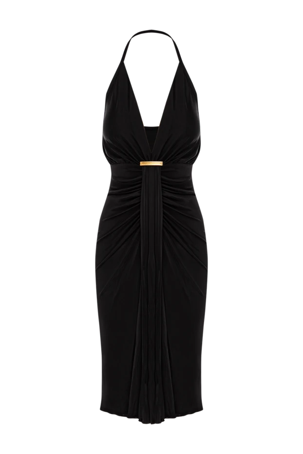 V-мойынды және ортасынан төмен түсірілген сарқырамасы бар коктейль көйлек қара - фото 1