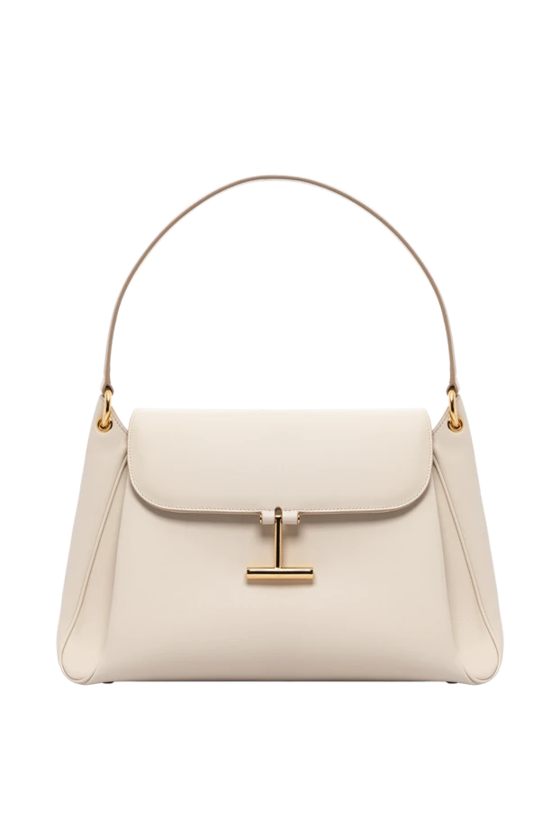 Сумка Tara среднего размера из натуральной зернистой кожи бежевая - фото 1