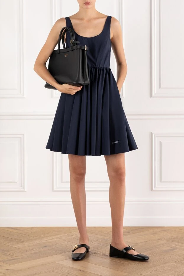 Prada расклешенное мини-платье круглой горловиной из хлопка синее 189123 - фото 2