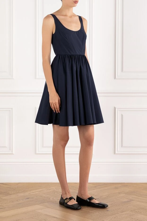 Prada расклешенное мини-платье круглой горловиной из хлопка синее 189123 - фото 3