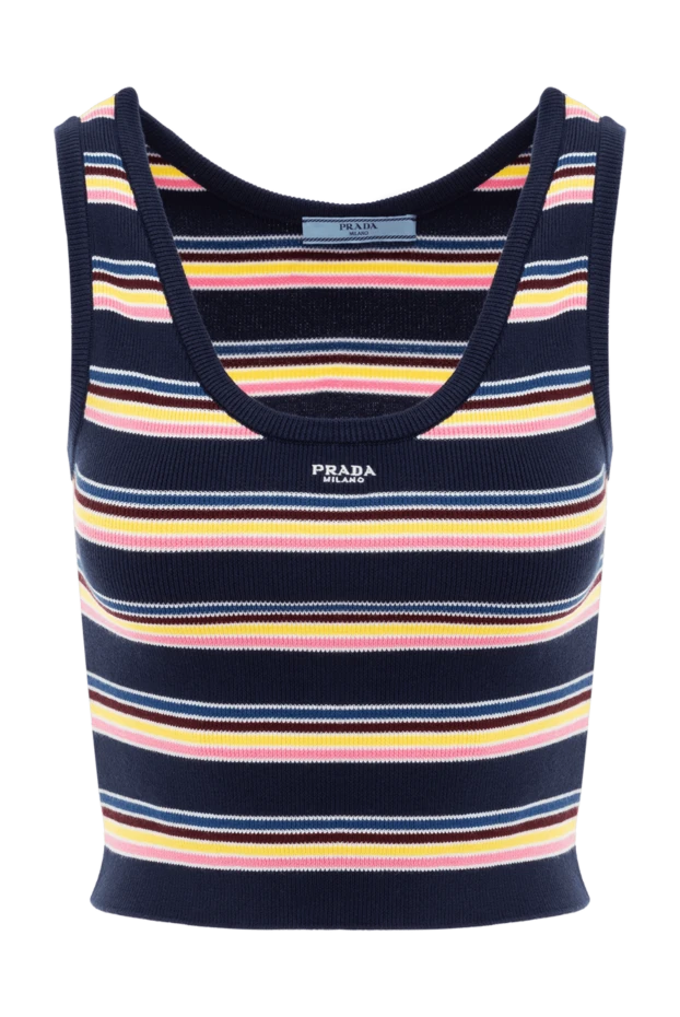 Хлопковая трикотажная майка облегающего кроя в полоску - фото 1