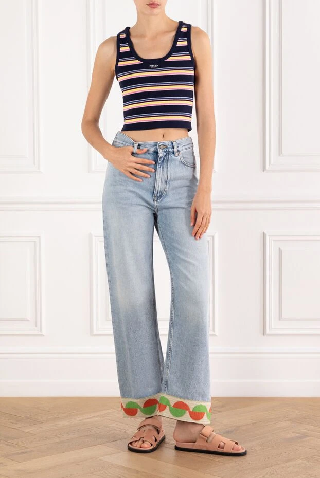 Prada хлопковая трикотажная майка облегающего кроя в полоску 189125 - фото 2