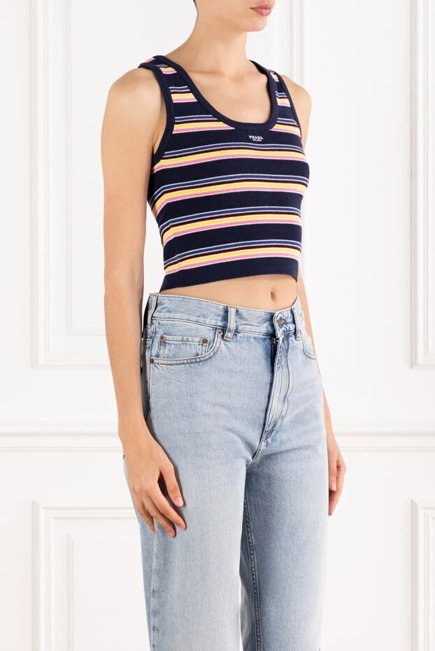 Prada хлопковая трикотажная майка облегающего кроя в полоску 189125 - фото 3