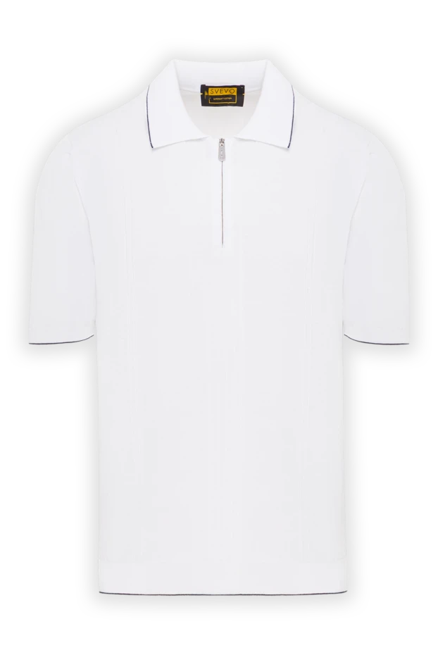 Белое поло из хлопка с черной окантовкой на молнии - фото 1