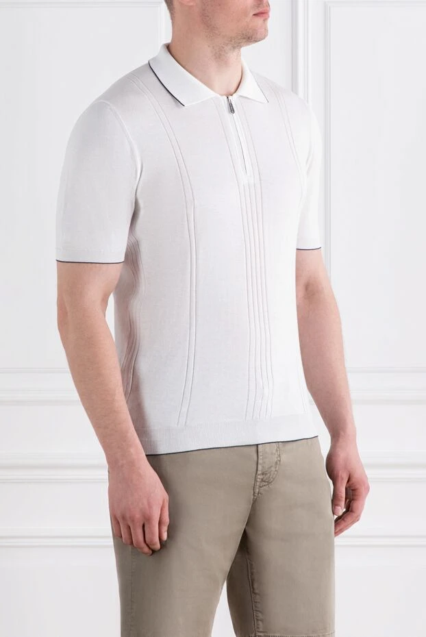 Svevo белое поло из хлопка с черной окантовкой на молнии 189131 - фото 3