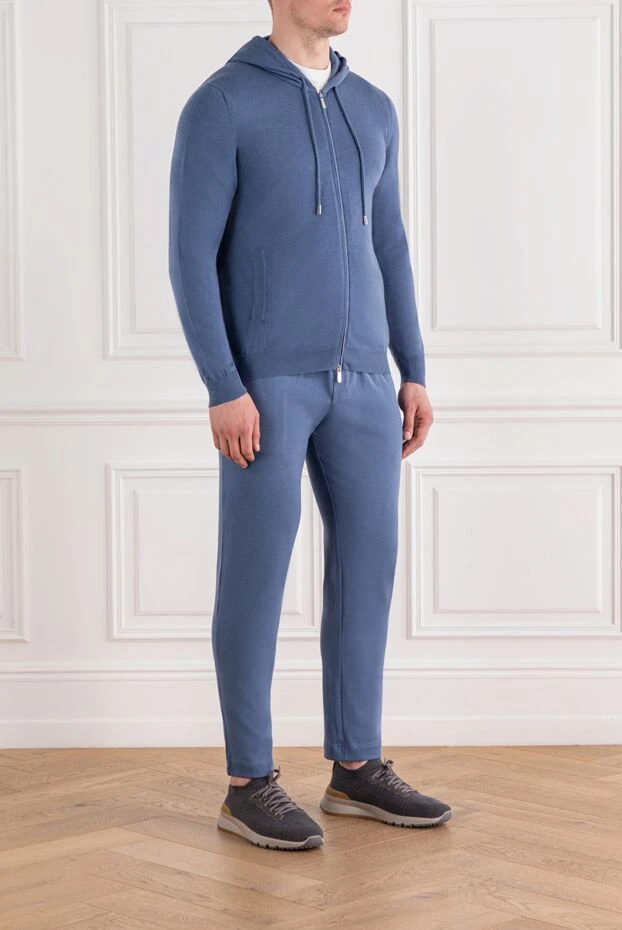 Svevo голубой мужской спортивный костюм с капюшоном из хлопка и кашемира 189135 - фото 3