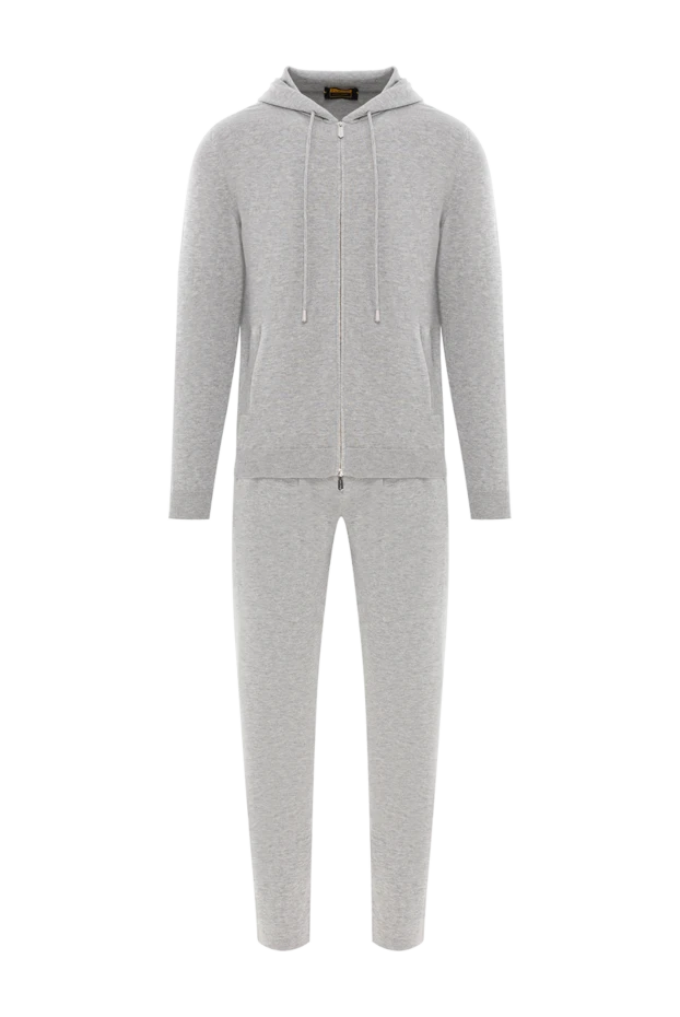 Серый мужской спортивный костюм с капюшоном из хлопка и кашемира - фото 1