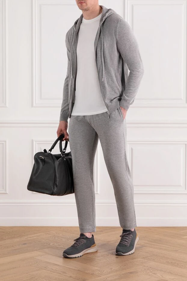 Серый мужской спортивный костюм с капюшоном из хлопка и кашемира - фото 2