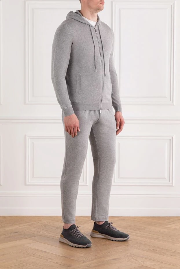 Svevo серый мужской спортивный костюм с капюшоном из хлопка и кашемира 189137 - фото 3