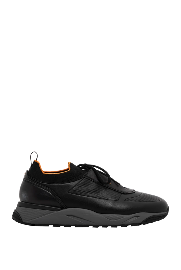 Ақ табандағы таза былғарыдан тігілген қара ерлерге арналған кроссовкалар - фото 1