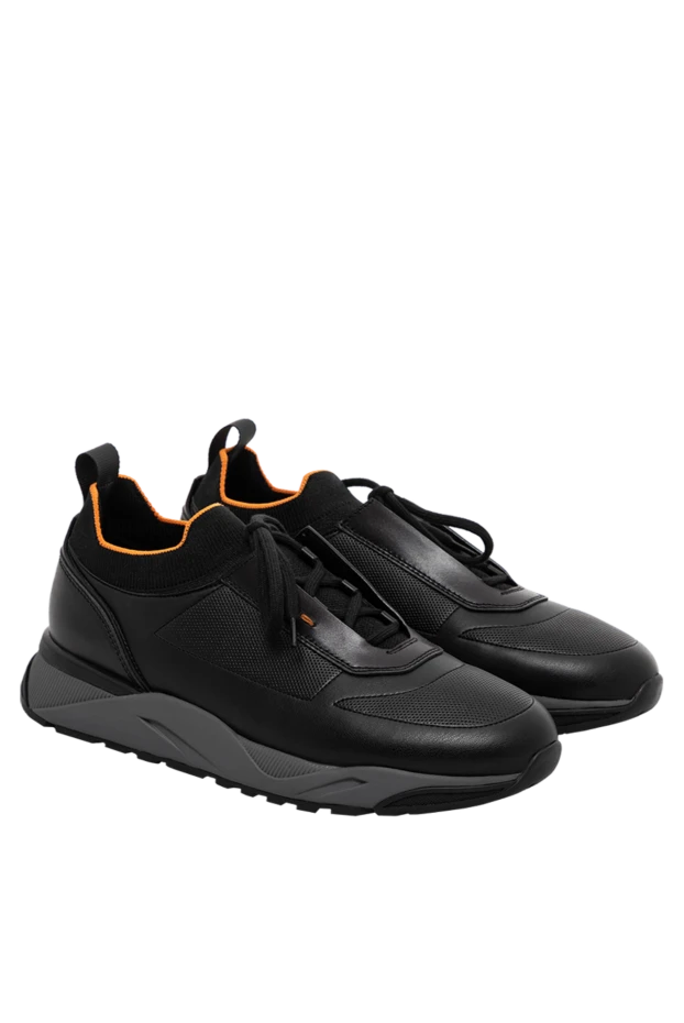 Santoni мужские черные кроссовки из натуральной кожи на белой подошве 189138 - фото 3