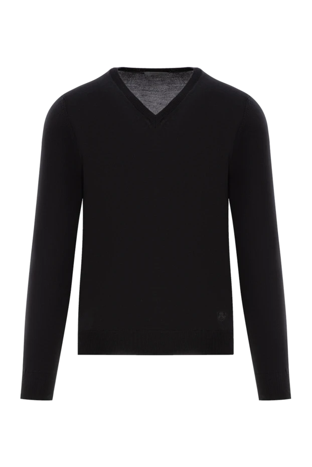 Черный шерстяной джемпер с треугольным вырезом мужской - фото 1