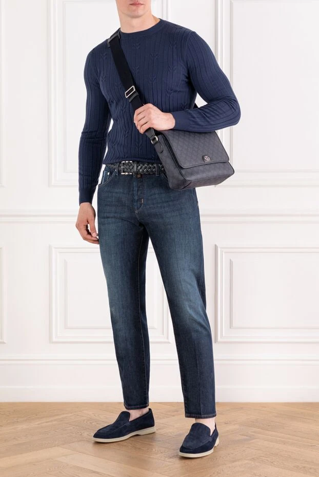 Corneliani жүннен жасалған қырлы тоқылған ерлер көгілдір мойын 189142 - фото 2