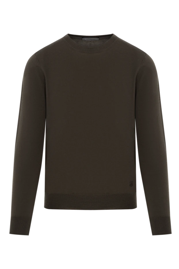 Қоңыр ерлерге арналған жүннен жасалған джемпер тегіс дөңгелек мойын - фото 1