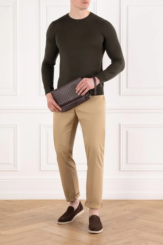 Corneliani қоңыр ерлерге арналған жүннен жасалған джемпер тегіс дөңгелек мойын 189148 - фото 2