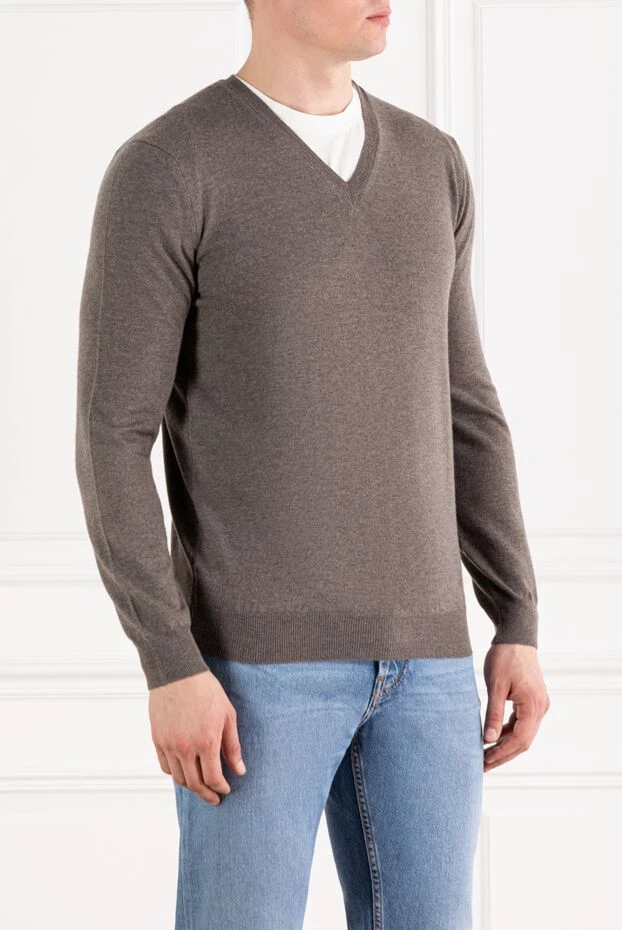 Corneliani бежевый ерлер v-мойын жүннен жасалған секіргіш 189157 - фото 3