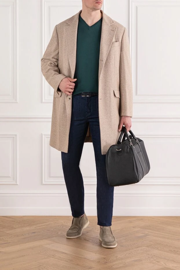 Corneliani v-мойны және серпімді белдігі бар қою-жасыл жүннен жасалған секіргіш
 189158 - фото 2