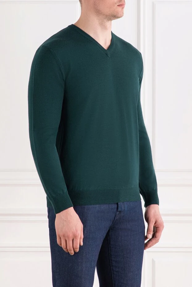 Corneliani v-мойны және серпімді белдігі бар қою-жасыл жүннен жасалған секіргіш
 189158 - фото 3