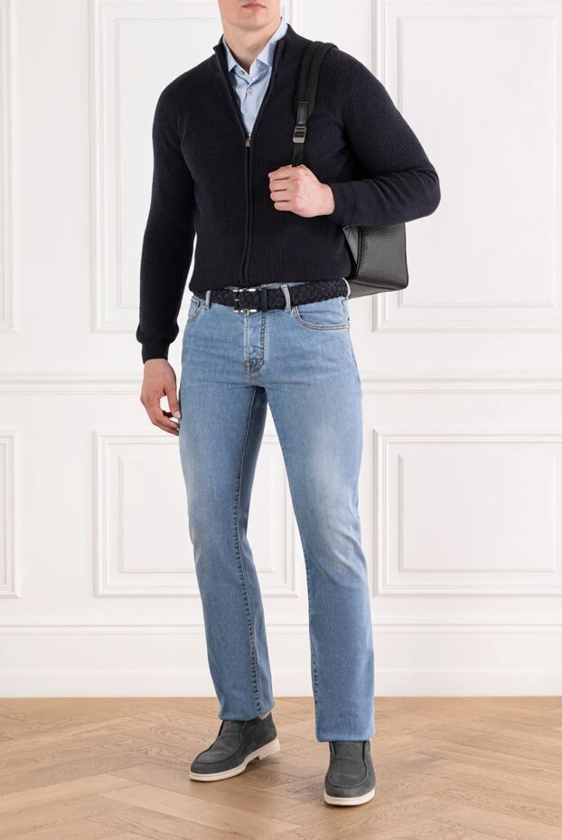 Темно-синий кардиган мужской из шерсти и кашемира - фото 2