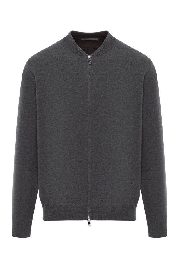 Corneliani бомбар жағасы бар жүн матадан жасалған қара сұр реңктегі кардиган
 189160 - фото 1